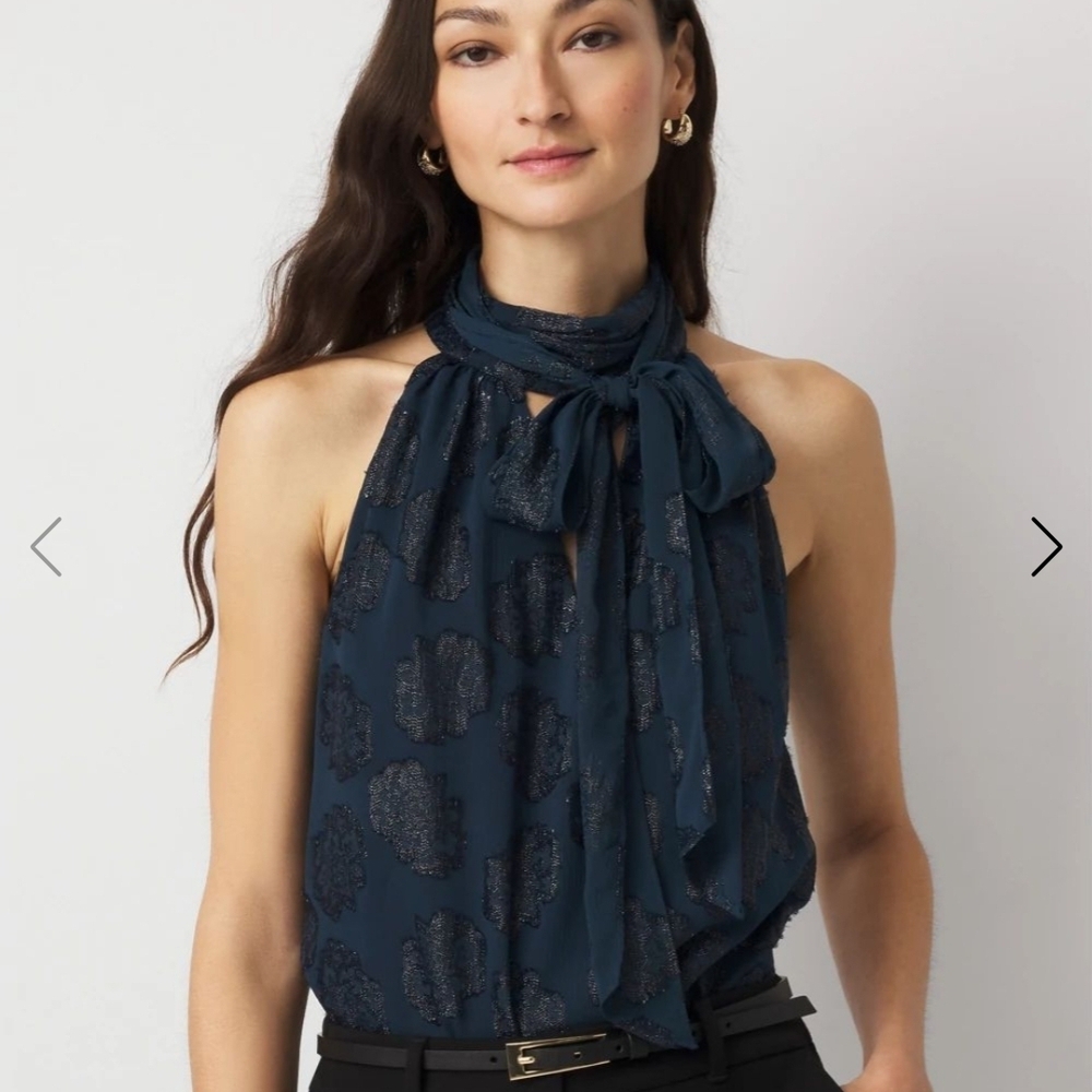 NWT White House Black Market Navy Halter Blouse